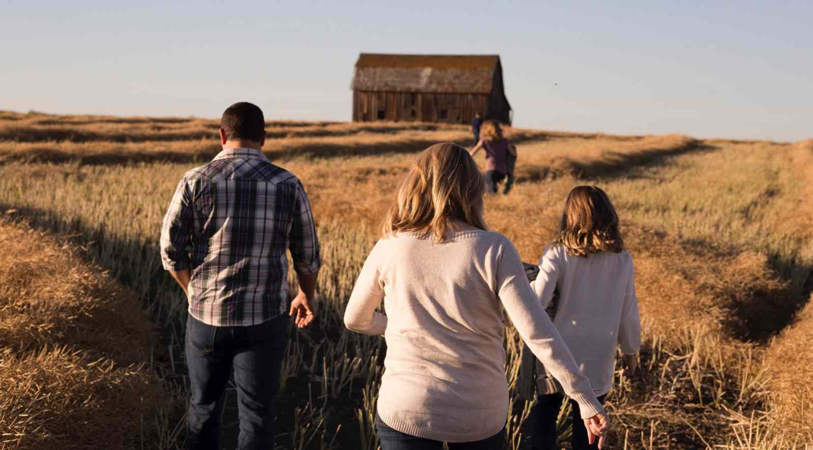 walking through a field